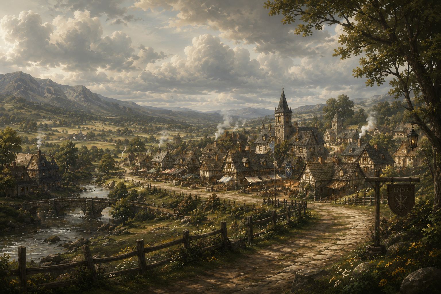 Elmore — a quiet surface town at dusk